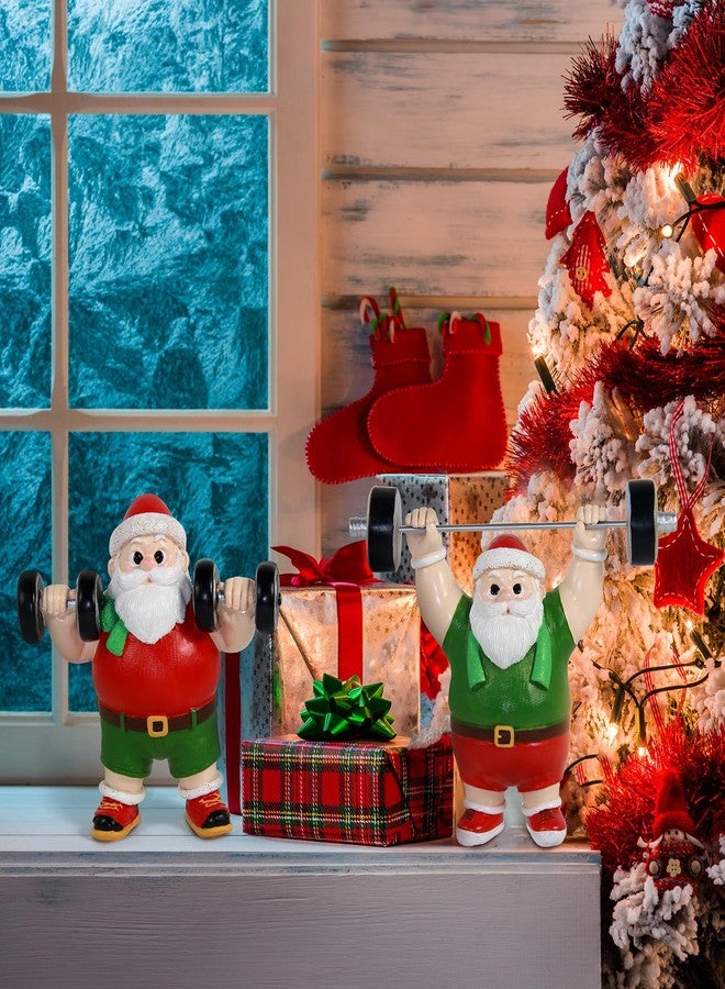 snaxuda Christmas Figurines, 2pcs Santa Claus Weightlifter Dumbbell Ornaments Bodybuilder Ornament Resin Santa Figurines for Xmas Decoration Christmas Party Supplies - Image 5